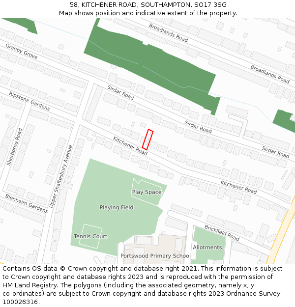 58, KITCHENER ROAD, SOUTHAMPTON, SO17 3SG: Location map and indicative extent of plot