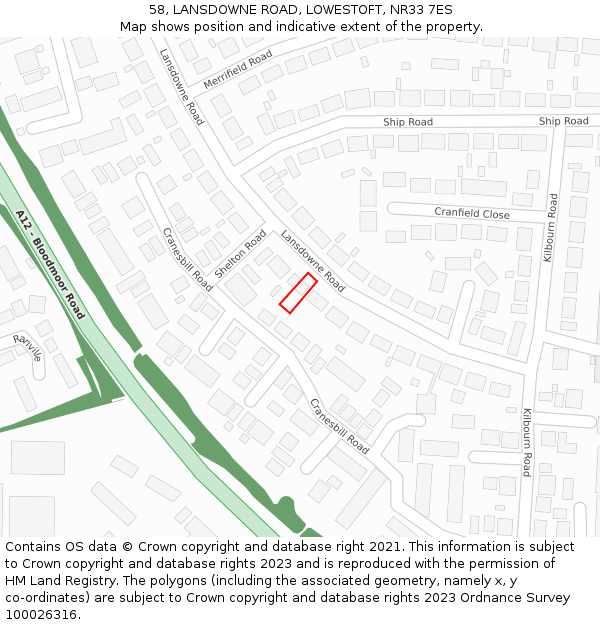 58, LANSDOWNE ROAD, LOWESTOFT, NR33 7ES: Location map and indicative extent of plot