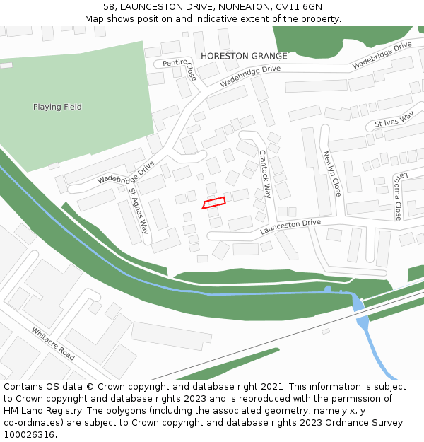 58, LAUNCESTON DRIVE, NUNEATON, CV11 6GN: Location map and indicative extent of plot