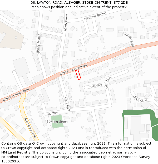 58, LAWTON ROAD, ALSAGER, STOKE-ON-TRENT, ST7 2DB: Location map and indicative extent of plot