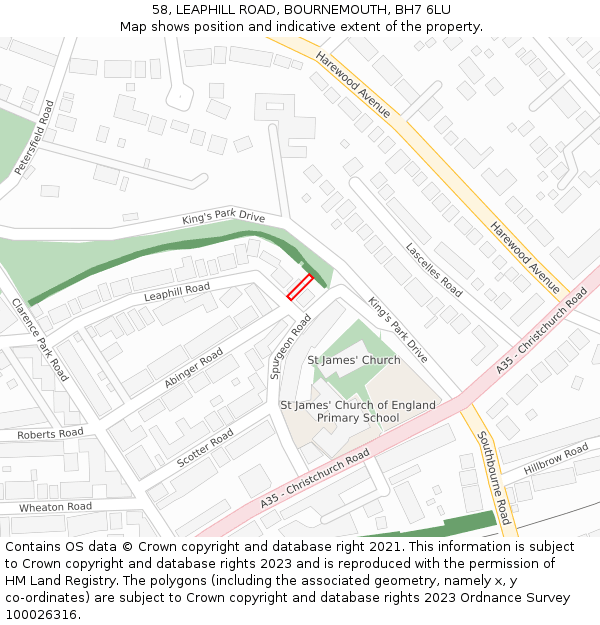 58, LEAPHILL ROAD, BOURNEMOUTH, BH7 6LU: Location map and indicative extent of plot