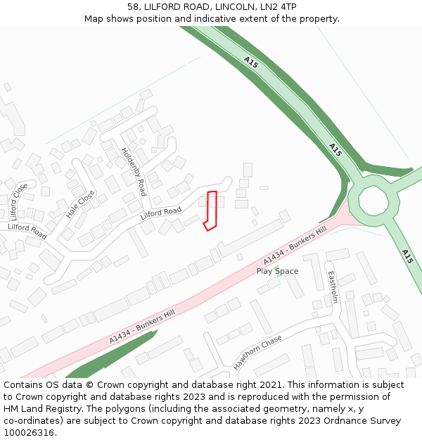 58, LILFORD ROAD, LINCOLN, LN2 4TP: Location map and indicative extent of plot