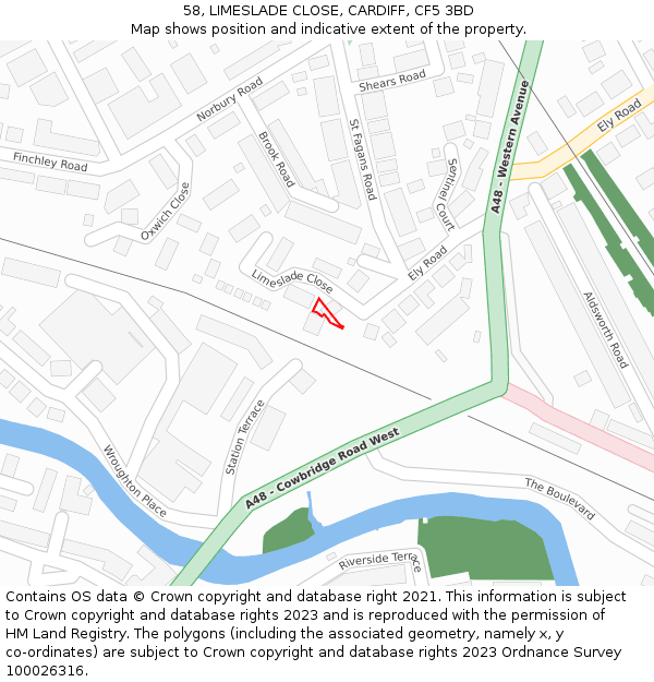 58, LIMESLADE CLOSE, CARDIFF, CF5 3BD: Location map and indicative extent of plot