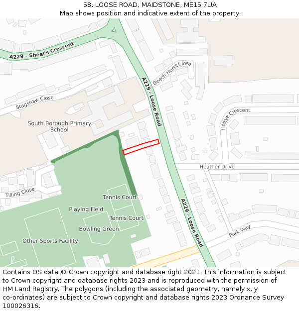 58, LOOSE ROAD, MAIDSTONE, ME15 7UA: Location map and indicative extent of plot