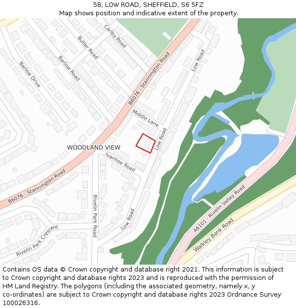 58, LOW ROAD, SHEFFIELD, S6 5FZ: Location map and indicative extent of plot