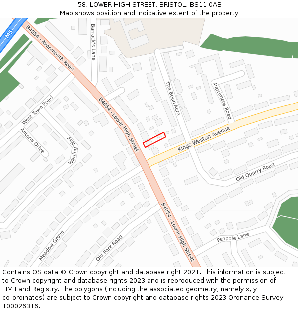 58, LOWER HIGH STREET, BRISTOL, BS11 0AB: Location map and indicative extent of plot