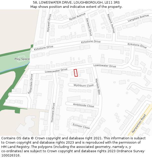 58, LOWESWATER DRIVE, LOUGHBOROUGH, LE11 3RS: Location map and indicative extent of plot
