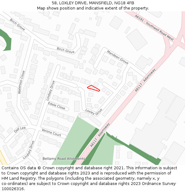 58, LOXLEY DRIVE, MANSFIELD, NG18 4FB: Location map and indicative extent of plot