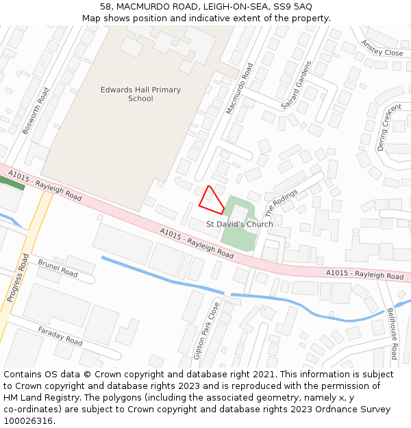 58, MACMURDO ROAD, LEIGH-ON-SEA, SS9 5AQ: Location map and indicative extent of plot