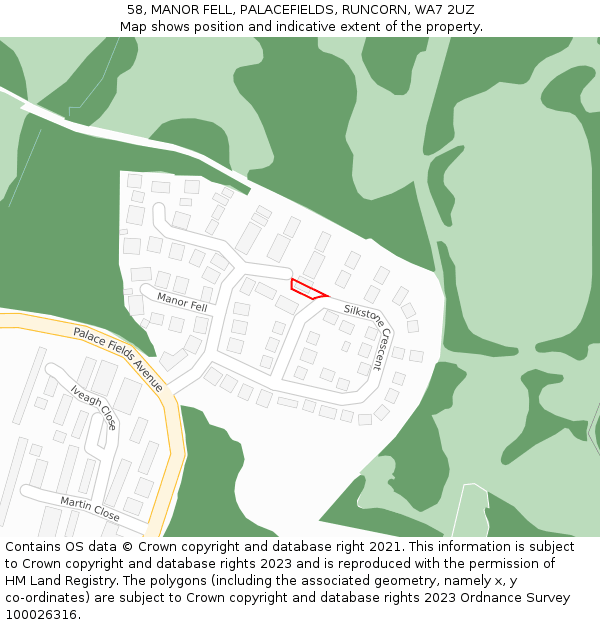 58, MANOR FELL, PALACEFIELDS, RUNCORN, WA7 2UZ: Location map and indicative extent of plot