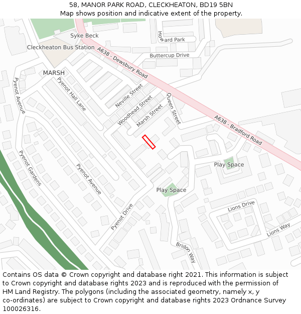 58, MANOR PARK ROAD, CLECKHEATON, BD19 5BN: Location map and indicative extent of plot