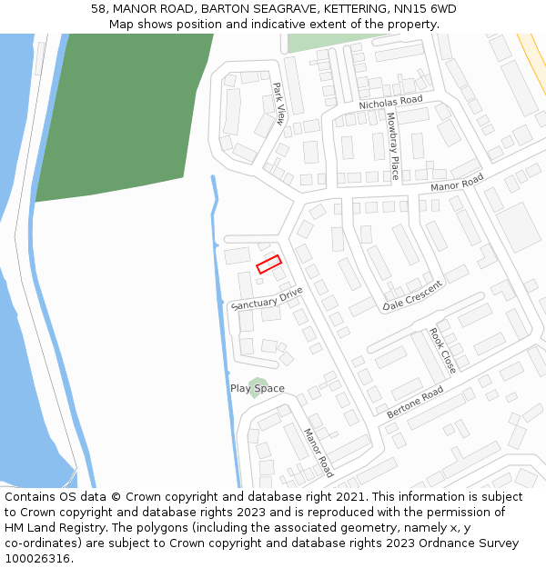 58, MANOR ROAD, BARTON SEAGRAVE, KETTERING, NN15 6WD: Location map and indicative extent of plot