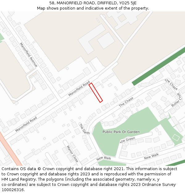58, MANORFIELD ROAD, DRIFFIELD, YO25 5JE: Location map and indicative extent of plot