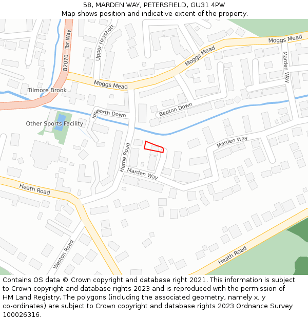 58, MARDEN WAY, PETERSFIELD, GU31 4PW: Location map and indicative extent of plot