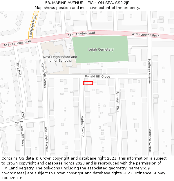 58, MARINE AVENUE, LEIGH-ON-SEA, SS9 2JE: Location map and indicative extent of plot