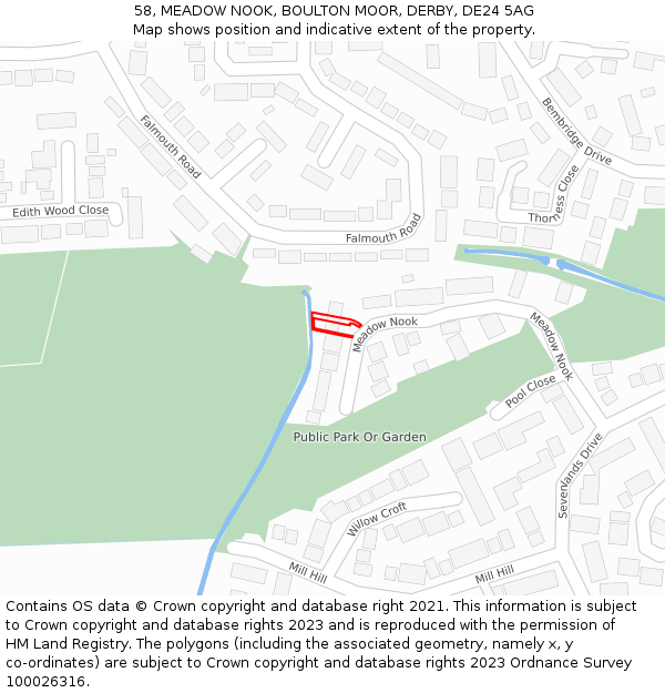 58, MEADOW NOOK, BOULTON MOOR, DERBY, DE24 5AG: Location map and indicative extent of plot