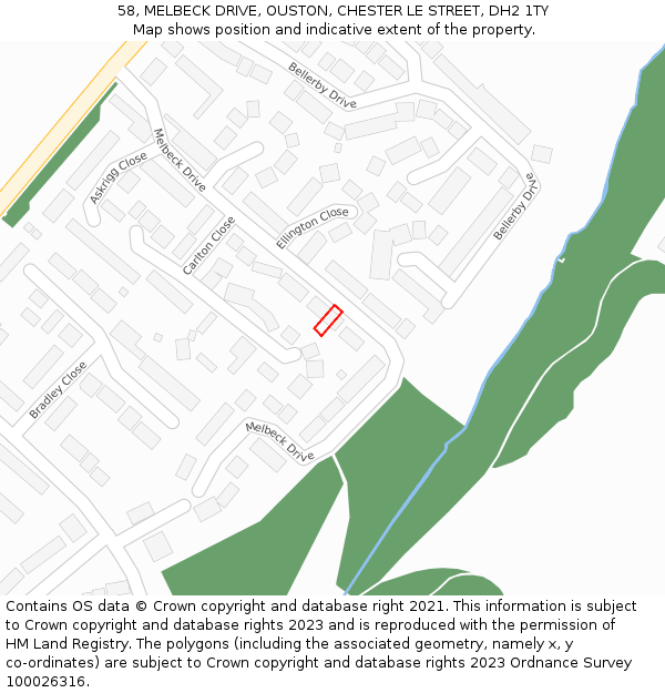 58, MELBECK DRIVE, OUSTON, CHESTER LE STREET, DH2 1TY: Location map and indicative extent of plot