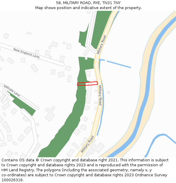 58, MILITARY ROAD, RYE, TN31 7NY: Location map and indicative extent of plot