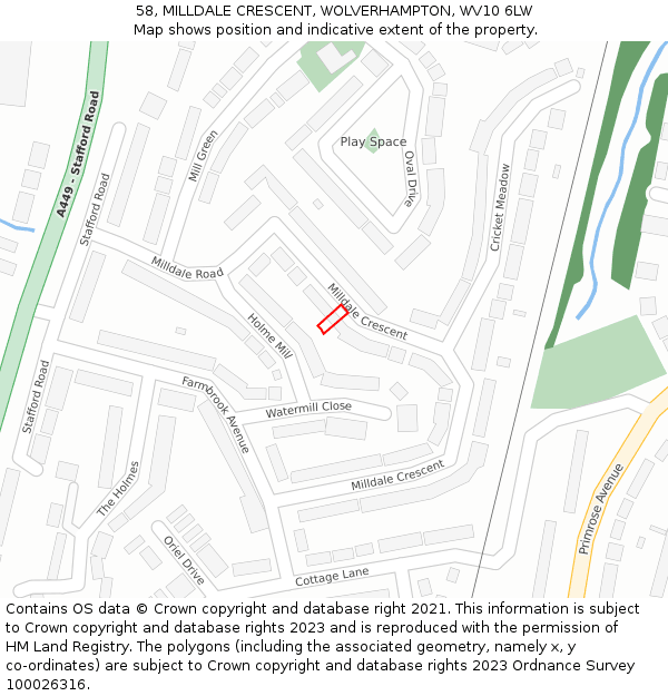 58, MILLDALE CRESCENT, WOLVERHAMPTON, WV10 6LW: Location map and indicative extent of plot
