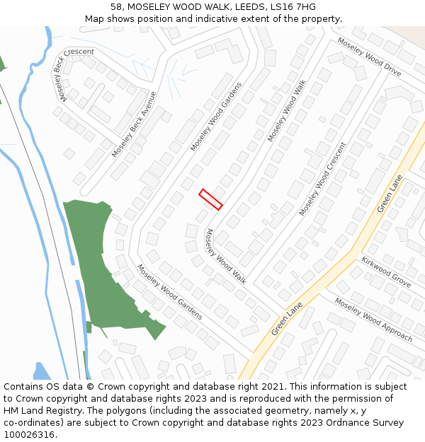 58, MOSELEY WOOD WALK, LEEDS, LS16 7HG: Location map and indicative extent of plot