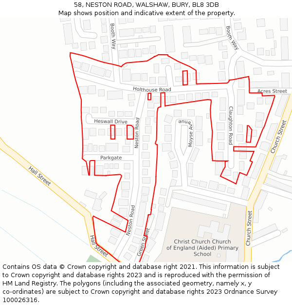 58, NESTON ROAD, WALSHAW, BURY, BL8 3DB: Location map and indicative extent of plot