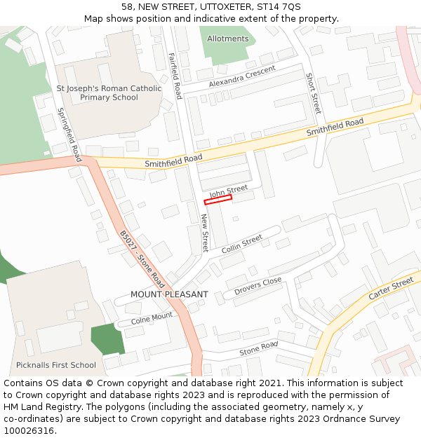 58, NEW STREET, UTTOXETER, ST14 7QS: Location map and indicative extent of plot