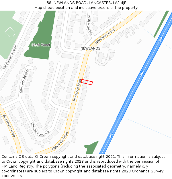 58, NEWLANDS ROAD, LANCASTER, LA1 4JF: Location map and indicative extent of plot