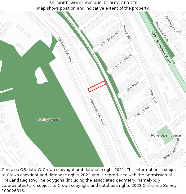 58, NORTHWOOD AVENUE, PURLEY, CR8 2EP: Location map and indicative extent of plot