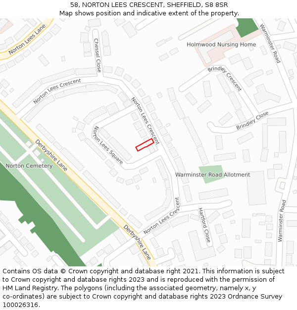 58, NORTON LEES CRESCENT, SHEFFIELD, S8 8SR: Location map and indicative extent of plot