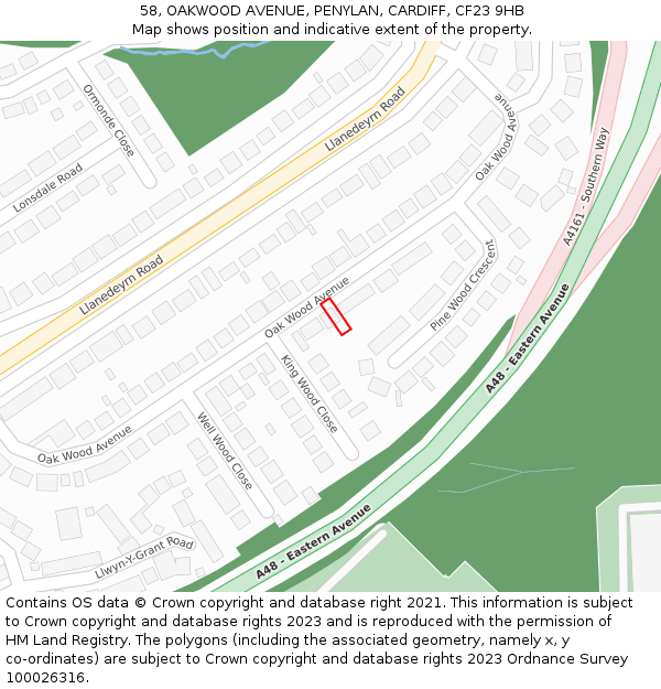 58, OAKWOOD AVENUE, PENYLAN, CARDIFF, CF23 9HB: Location map and indicative extent of plot