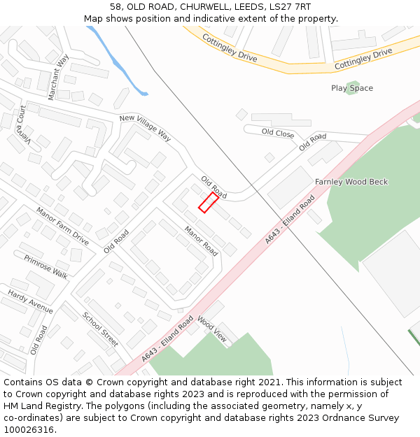 58, OLD ROAD, CHURWELL, LEEDS, LS27 7RT: Location map and indicative extent of plot