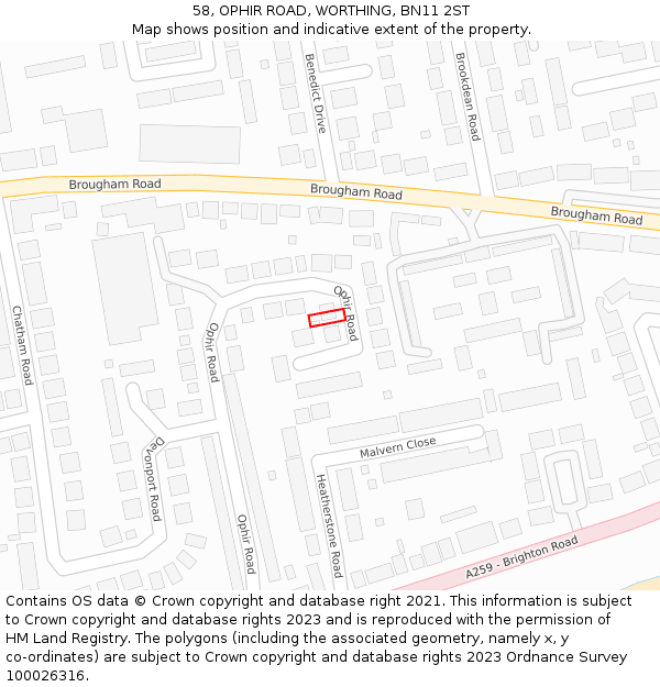 58, OPHIR ROAD, WORTHING, BN11 2ST: Location map and indicative extent of plot