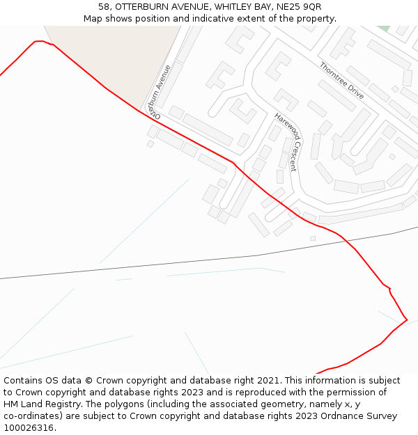 58, OTTERBURN AVENUE, WHITLEY BAY, NE25 9QR: Location map and indicative extent of plot