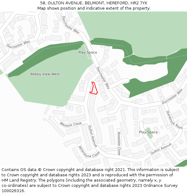 58, OULTON AVENUE, BELMONT, HEREFORD, HR2 7YX: Location map and indicative extent of plot