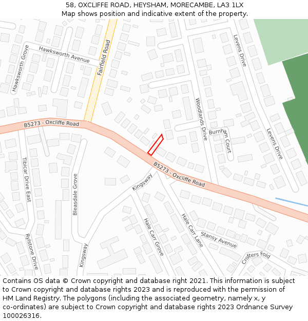 58, OXCLIFFE ROAD, HEYSHAM, MORECAMBE, LA3 1LX: Location map and indicative extent of plot