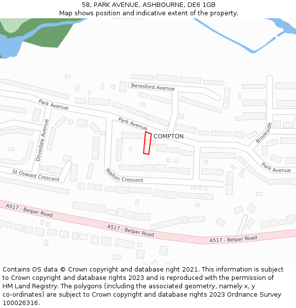 58, PARK AVENUE, ASHBOURNE, DE6 1GB: Location map and indicative extent of plot