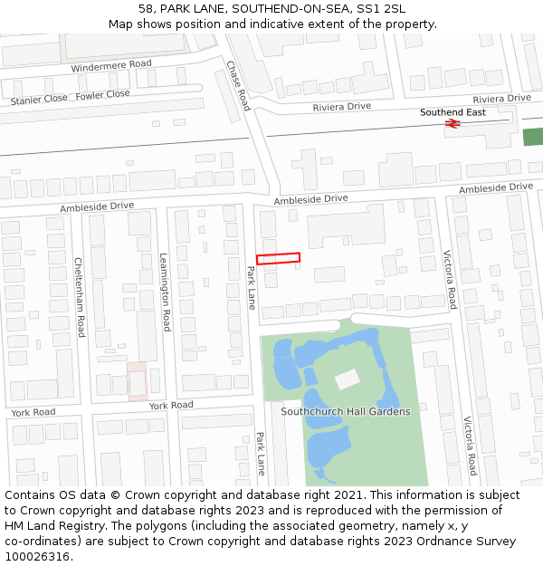 58, PARK LANE, SOUTHEND-ON-SEA, SS1 2SL: Location map and indicative extent of plot