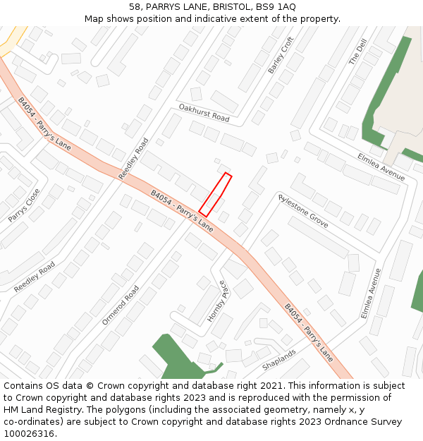 58, PARRYS LANE, BRISTOL, BS9 1AQ: Location map and indicative extent of plot