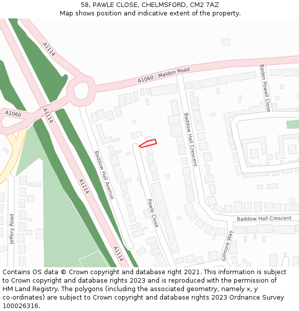 58, PAWLE CLOSE, CHELMSFORD, CM2 7AZ: Location map and indicative extent of plot