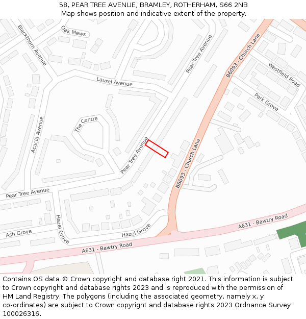 58, PEAR TREE AVENUE, BRAMLEY, ROTHERHAM, S66 2NB: Location map and indicative extent of plot