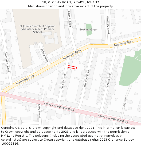58, PHOENIX ROAD, IPSWICH, IP4 4ND: Location map and indicative extent of plot