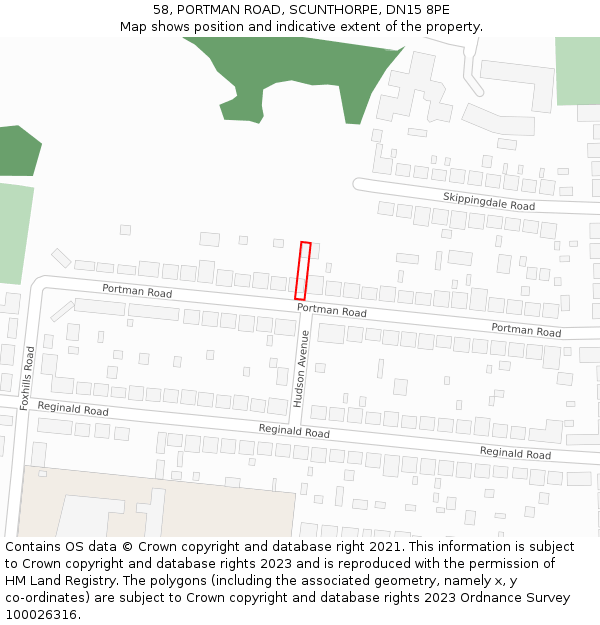 58, PORTMAN ROAD, SCUNTHORPE, DN15 8PE: Location map and indicative extent of plot