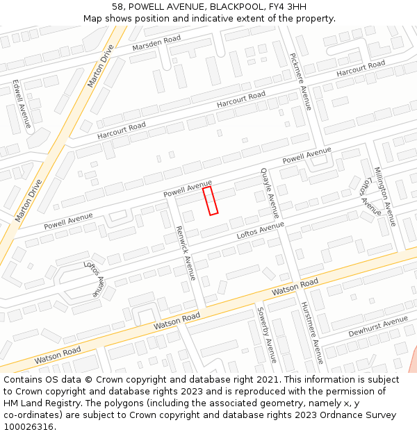 58, POWELL AVENUE, BLACKPOOL, FY4 3HH: Location map and indicative extent of plot