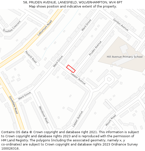 58, PRUDEN AVENUE, LANESFIELD, WOLVERHAMPTON, WV4 6PT: Location map and indicative extent of plot