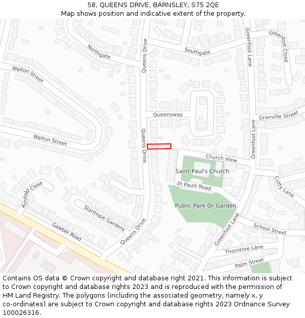 58, QUEENS DRIVE, BARNSLEY, S75 2QE: Location map and indicative extent of plot