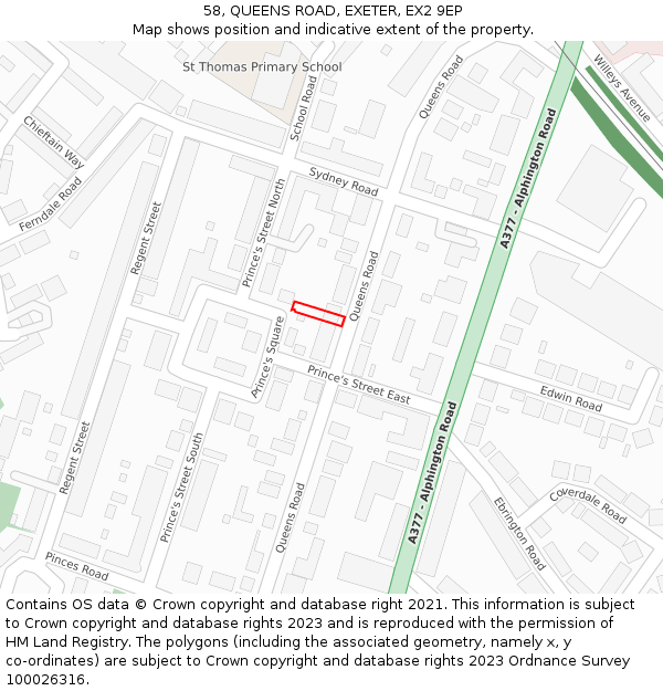 58, QUEENS ROAD, EXETER, EX2 9EP: Location map and indicative extent of plot