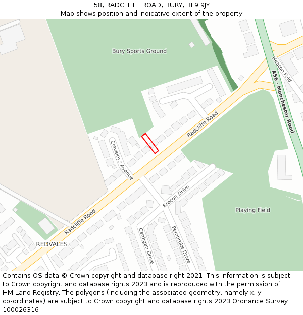 58, RADCLIFFE ROAD, BURY, BL9 9JY: Location map and indicative extent of plot
