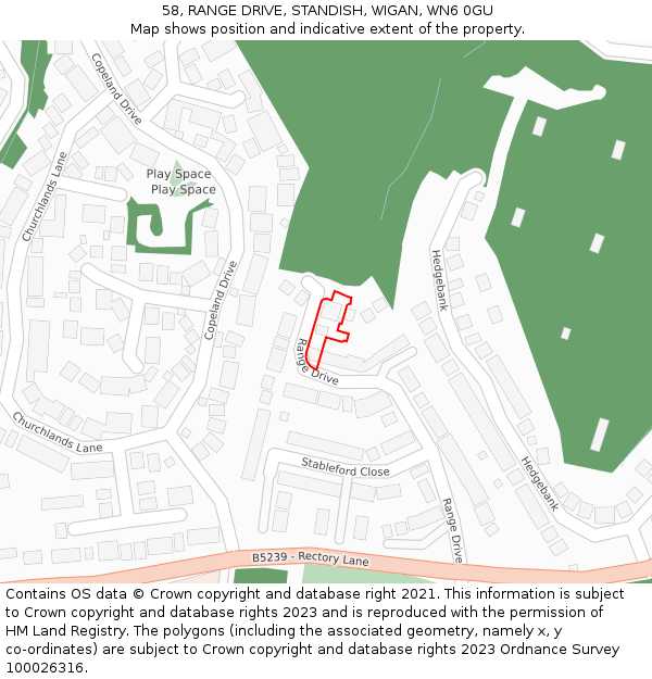 58, RANGE DRIVE, STANDISH, WIGAN, WN6 0GU: Location map and indicative extent of plot