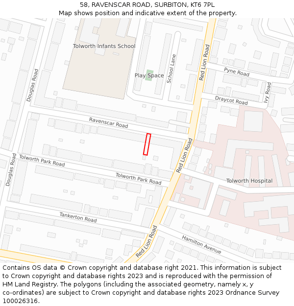 58, RAVENSCAR ROAD, SURBITON, KT6 7PL: Location map and indicative extent of plot