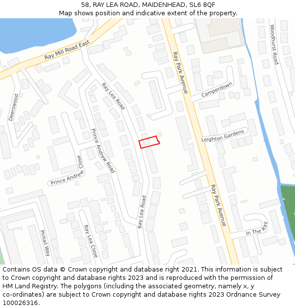 58, RAY LEA ROAD, MAIDENHEAD, SL6 8QF: Location map and indicative extent of plot